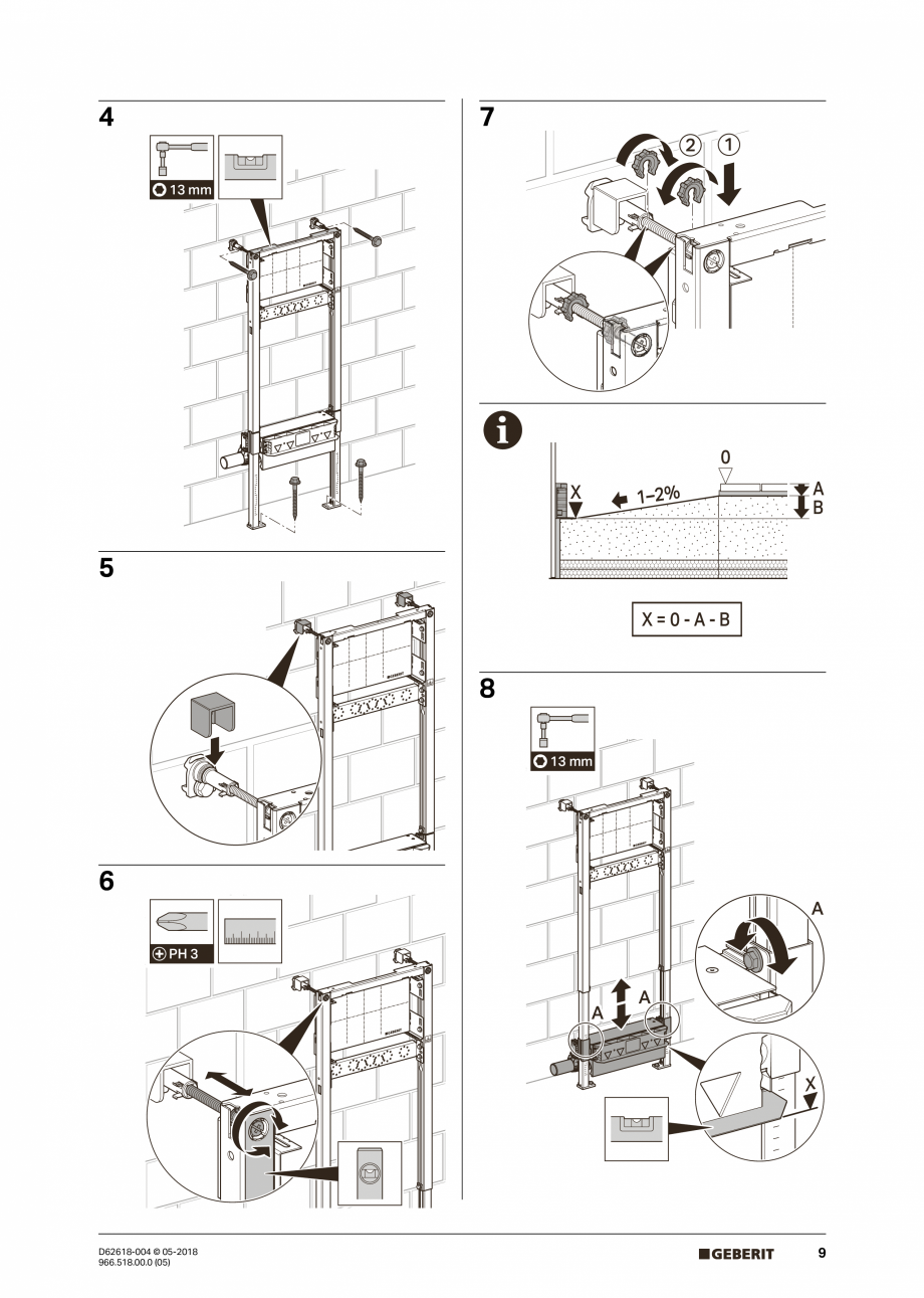 Pagina 9-Manual de instalare - pentru element de instalare Geberit Duofix pentru dus, 130 cm GEBERIT Scurgere...