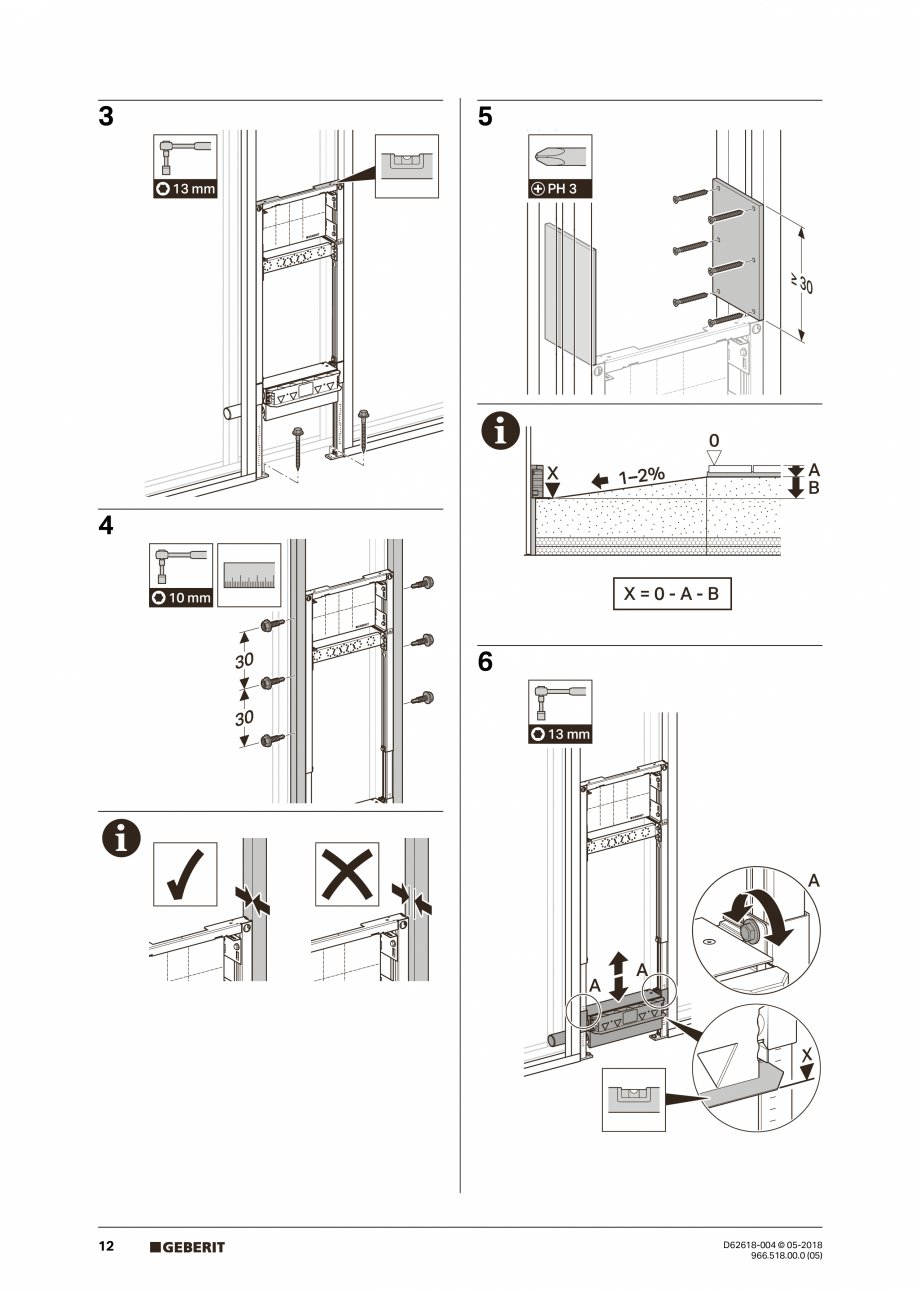 Pagina 12-Manual de instalare - pentru element de instalare Geberit Duofix pentru dus, 130 cm GEBERIT Scurgere...