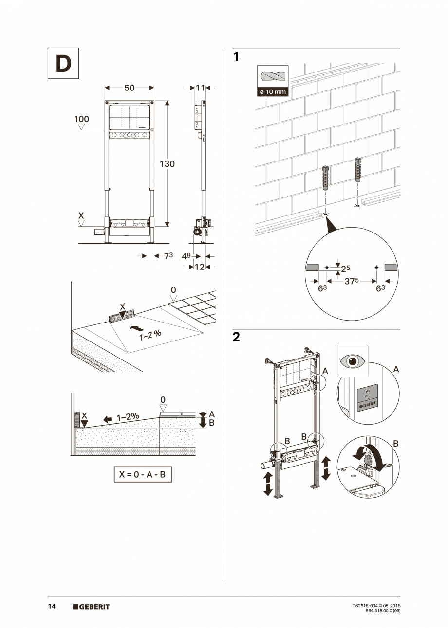 Pagina 14-Manual de instalare - pentru element de instalare Geberit Duofix pentru dus, 130 cm GEBERIT Scurgere...