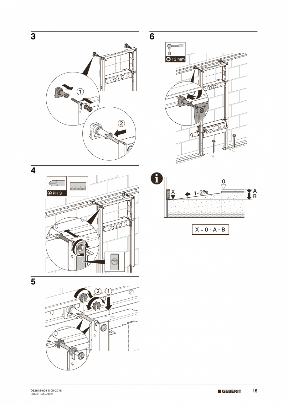 Pagina 15-Manual de instalare - pentru element de instalare Geberit Duofix pentru dus, 130 cm GEBERIT Scurgere...