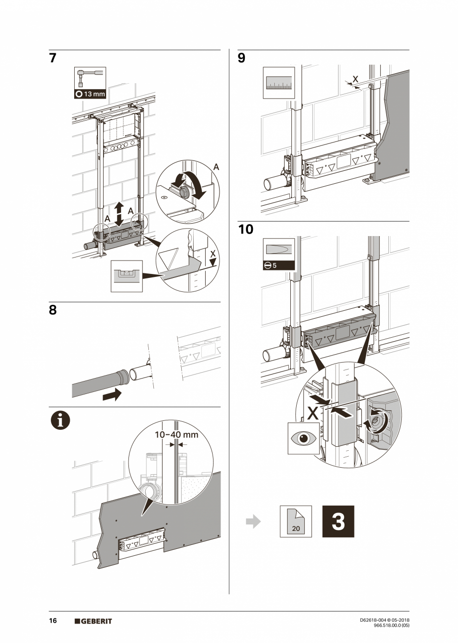 Pagina 16-Manual de instalare - pentru element de instalare Geberit Duofix pentru dus, 130 cm GEBERIT Scurgere...