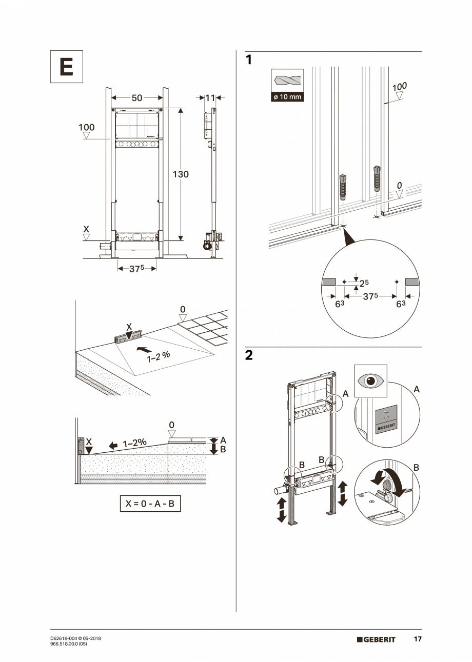 Pagina 17-Manual de instalare - pentru element de instalare Geberit Duofix pentru dus, 130 cm GEBERIT Scurgere...