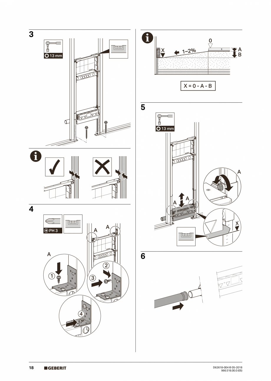Pagina 18-Manual de instalare - pentru element de instalare Geberit Duofix pentru dus, 130 cm GEBERIT Scurgere...
