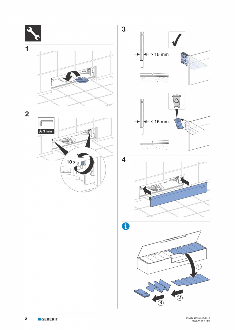 Pagina 2-Instructiuni de montaj pentru setul gata de instalare Geberit GEBERIT Scurgere in perete...