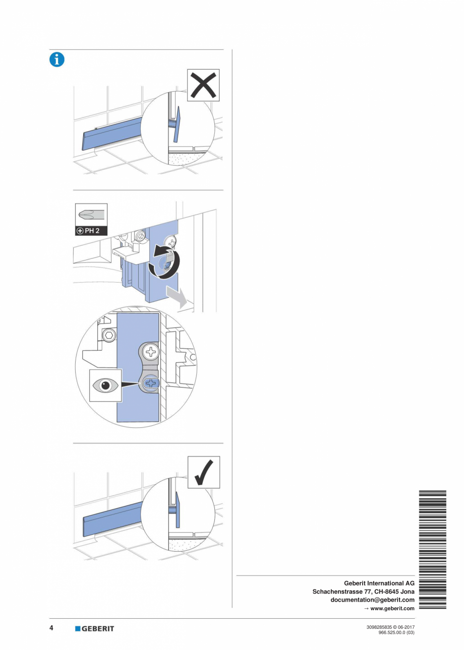 Pagina 4-Instructiuni de montaj pentru setul gata de instalare Geberit GEBERIT Scurgere in perete...