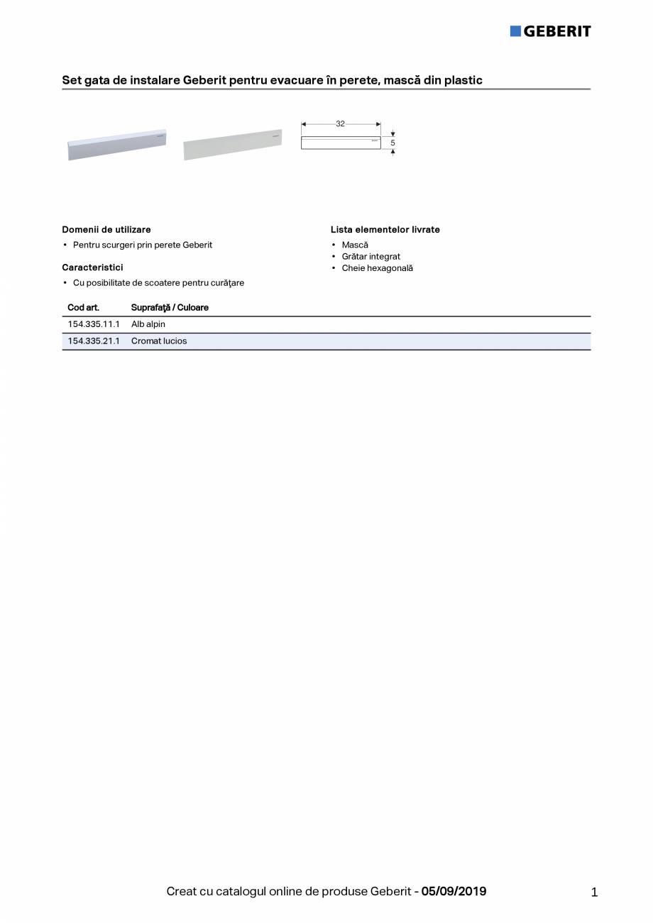 Pagina 1-Set gata de instalare Geberit pentru evacuare in perete, masca din plastic GEBERIT Scurgere in...