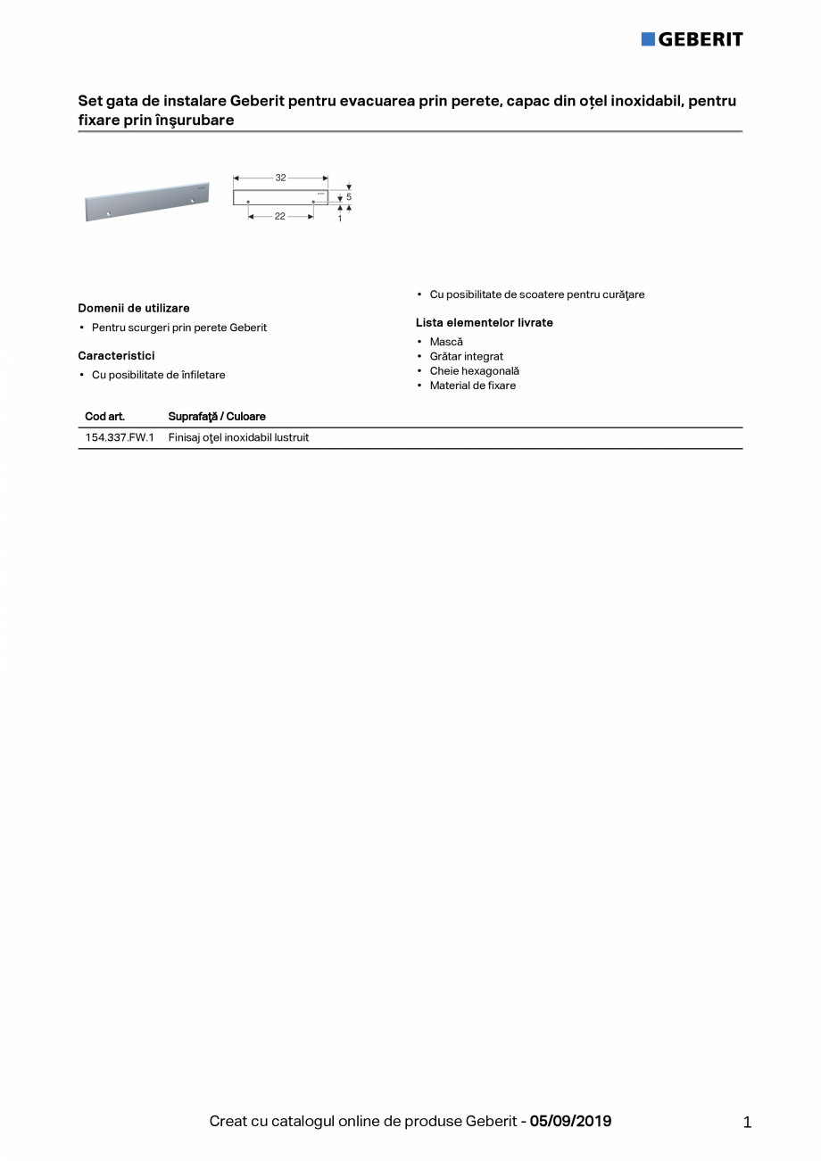 Pagina 1-Set gata de instalare Geberit pentru evacuarea prin perete, capac din otel inoxidabil, pentru fixare...
