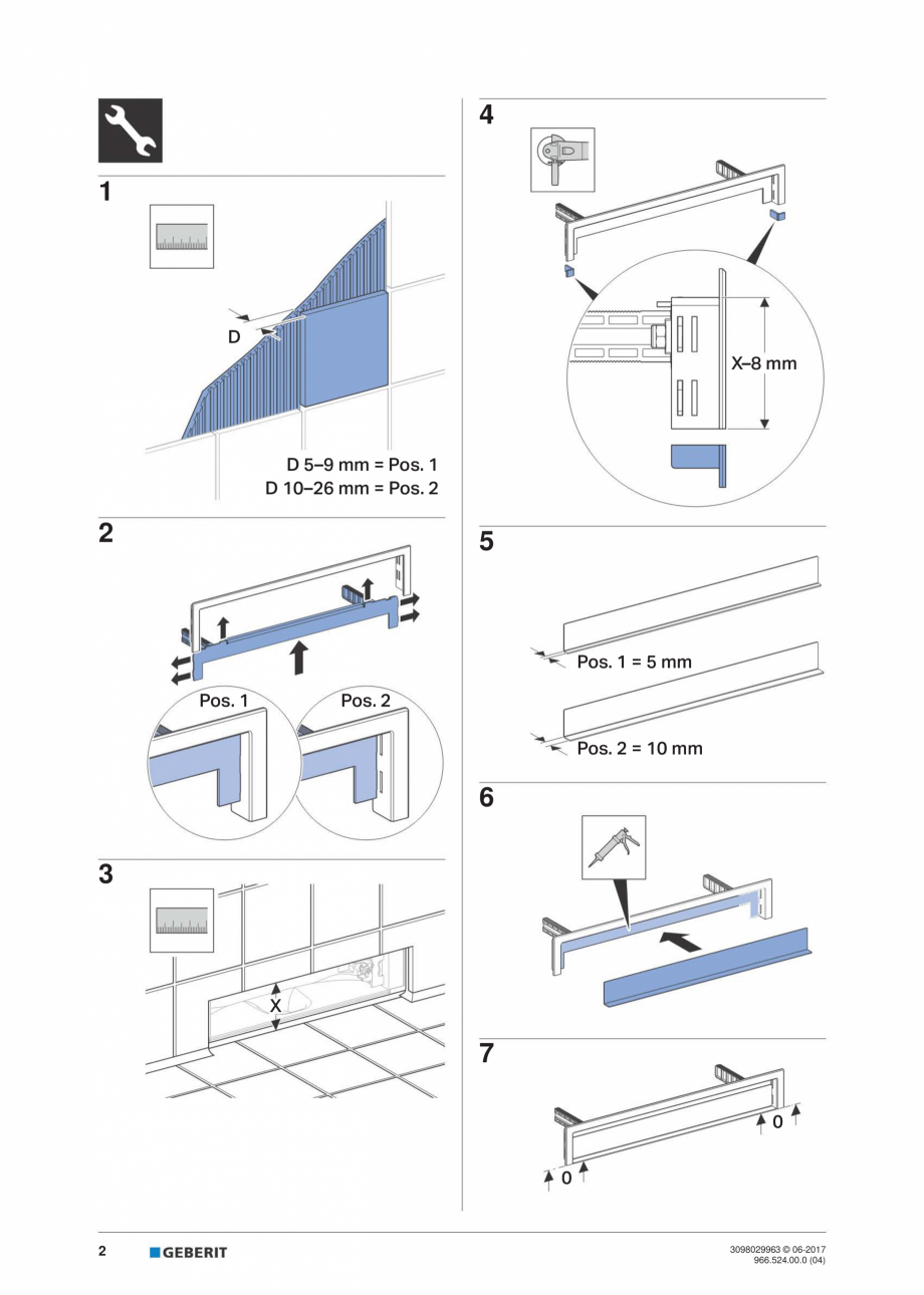 Pagina 2-Manual de instalare pentru set gata de instalare Geberit pentru scurgere in perete, pe care se pot...