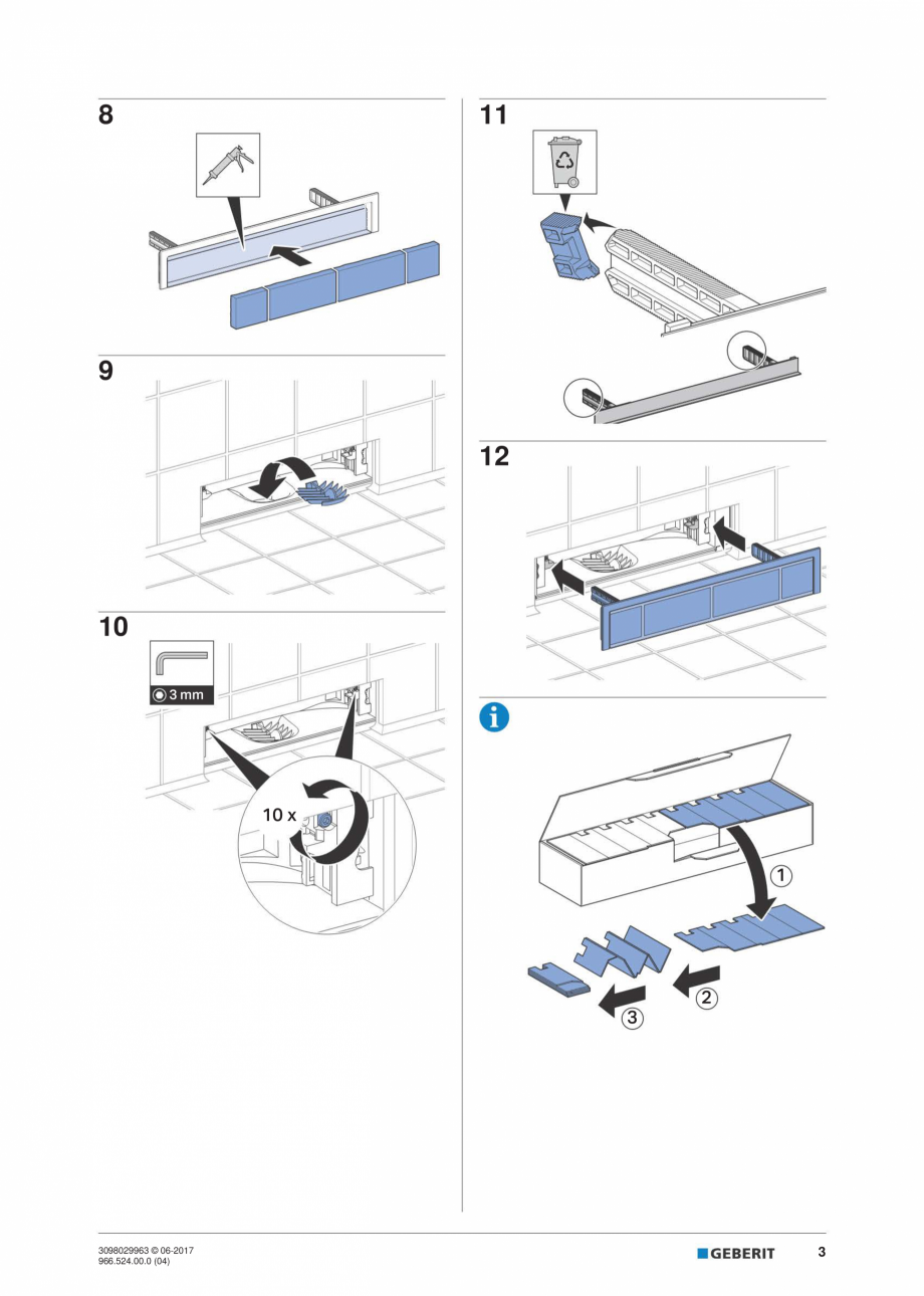 Pagina 3-Manual de instalare pentru set gata de instalare Geberit pentru scurgere in perete, pe care se pot...
