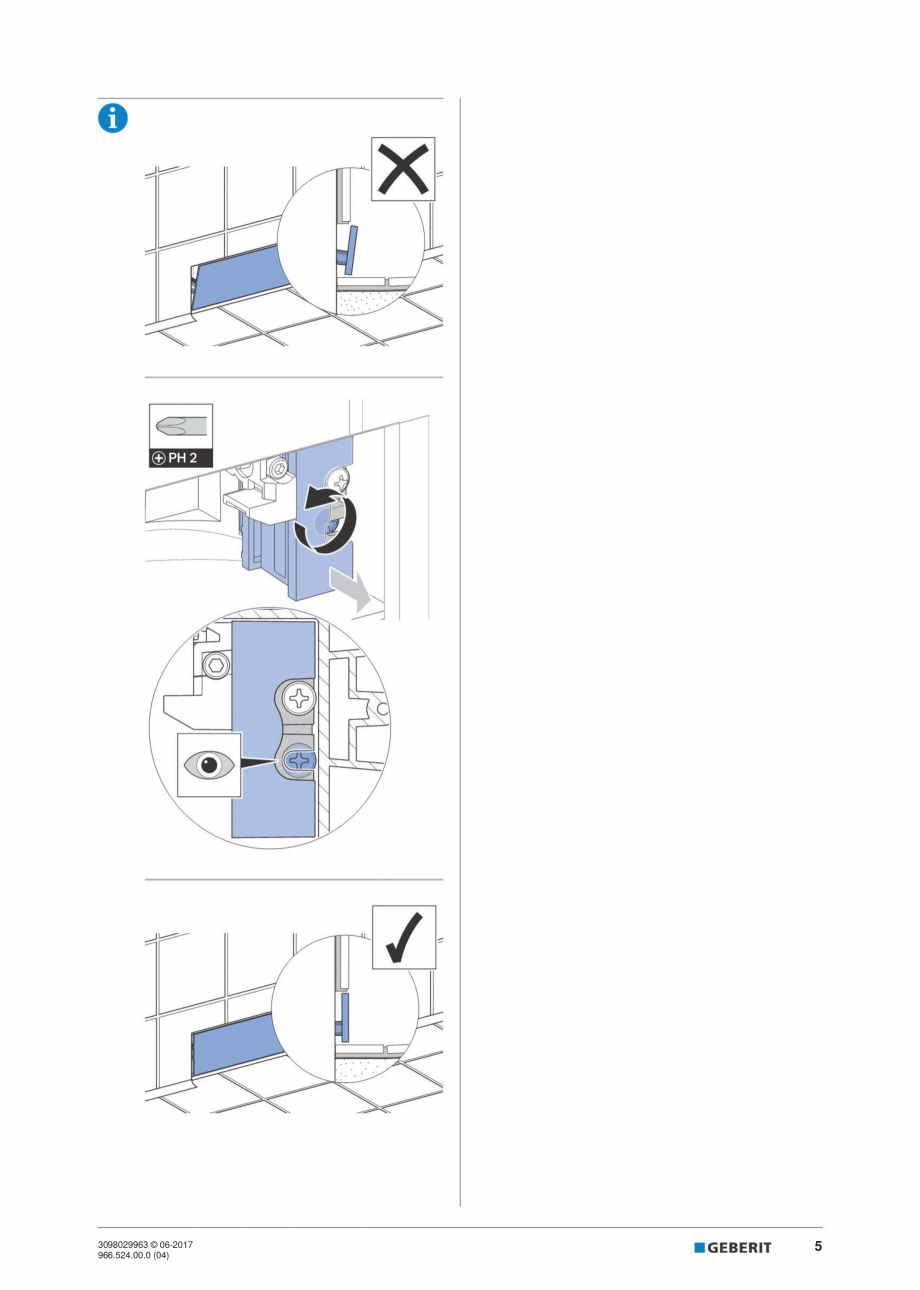 Pagina 5-Manual de instalare pentru set gata de instalare Geberit pentru scurgere in perete, pe care se pot...