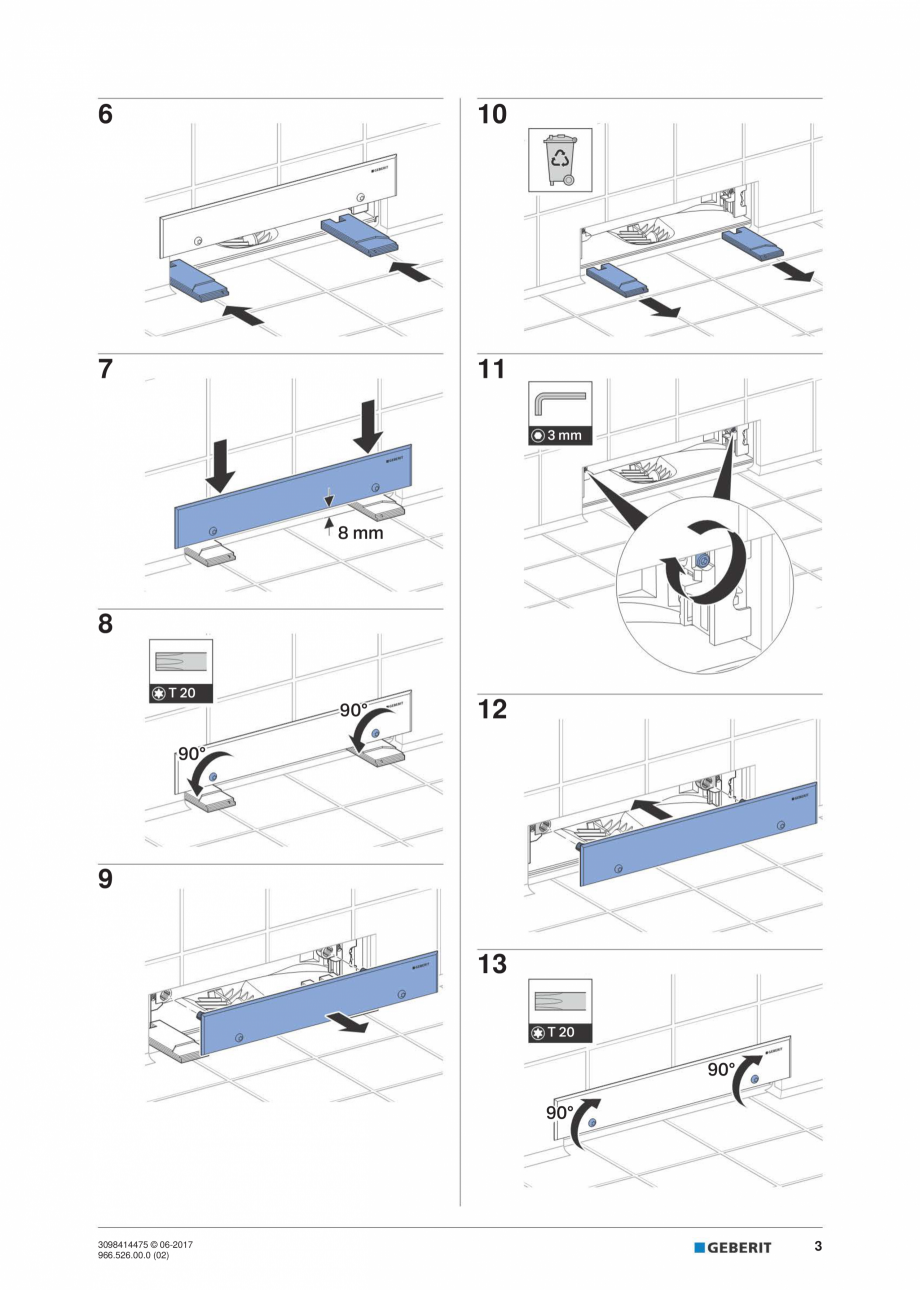 Pagina 3-Manual de instalare pentru setul gata de instalare Geberit, capac otel inoxidabil GEBERIT Scurgere...