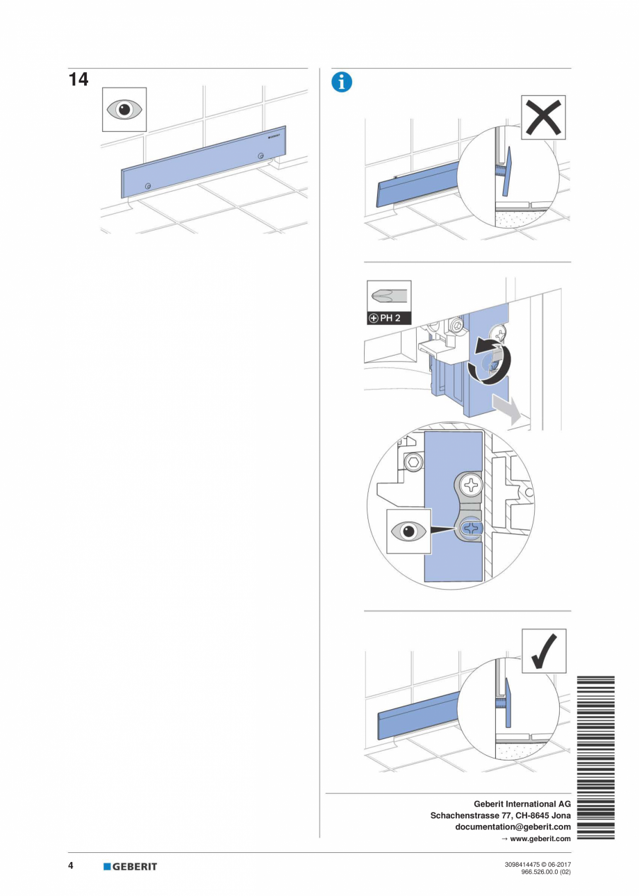Pagina 4-Manual de instalare pentru setul gata de instalare Geberit, capac otel inoxidabil GEBERIT Scurgere...