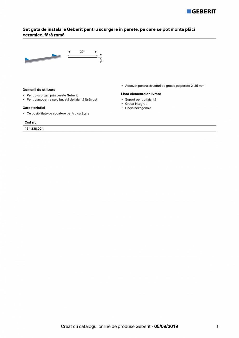 Pagina 1-Set gata de instalare Geberit pentru scurgere in perete, pe care se pot monta placi ceramice, fara...