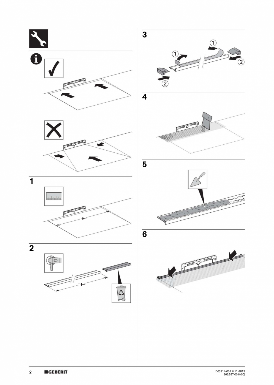 Pagina 2-Manual de instalare pentru profil colector pentru dus GEBERIT Scurgere in perete Instructiuni montaj...