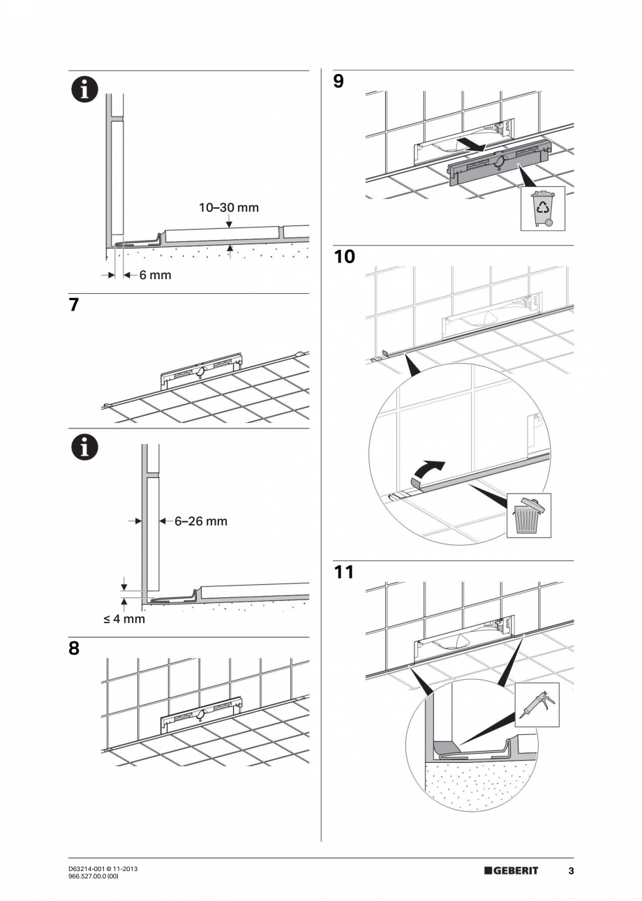 Pagina 3-Manual de instalare pentru profil colector pentru dus GEBERIT Scurgere in perete Instructiuni montaj...