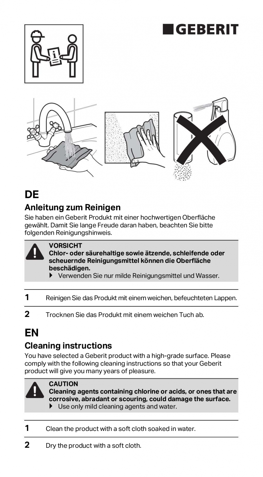 Pagina 1-Instructiuni de instalare pentru rigola GEBERIT CleanLine Instructiuni montaj, utilizare Engleza,...