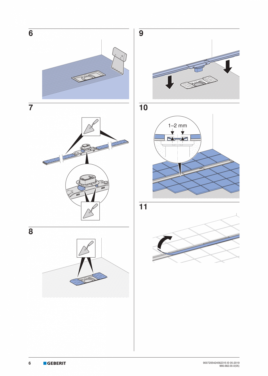 Pagina 6-Manual de instalare pentru rigola GEBERIT CleanLine Instructiuni montaj, utilizare Engleza, Germana,...