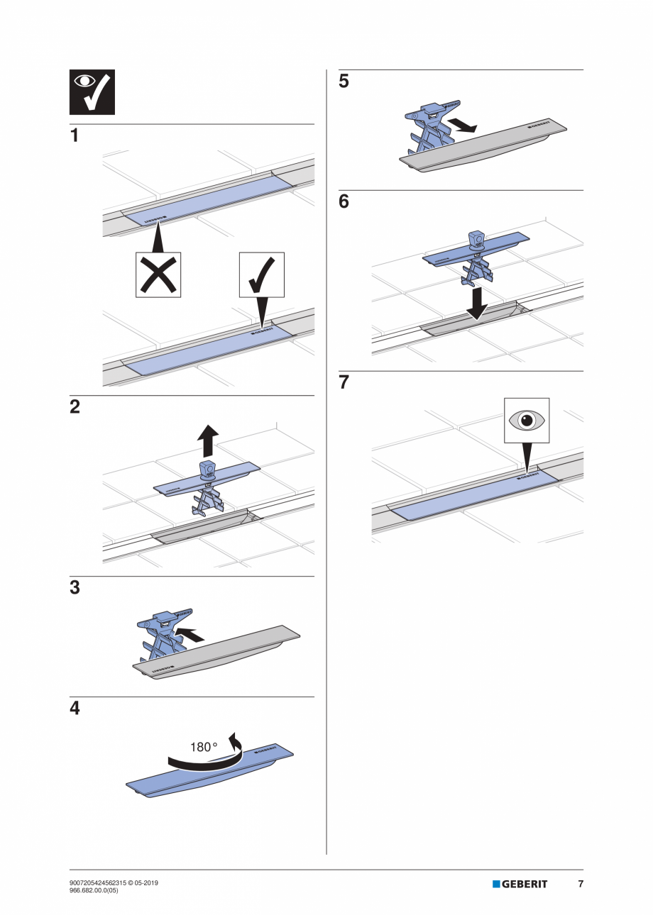 Pagina 7-Manual de instalare pentru rigola GEBERIT CleanLine Instructiuni montaj, utilizare Engleza, Germana,...