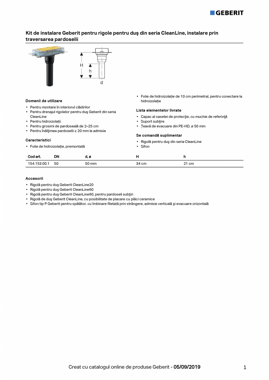 Pagina 1 - Kit de instalare Geberit pentru rigole pentru dus din seria CleanLine,instalare prin...