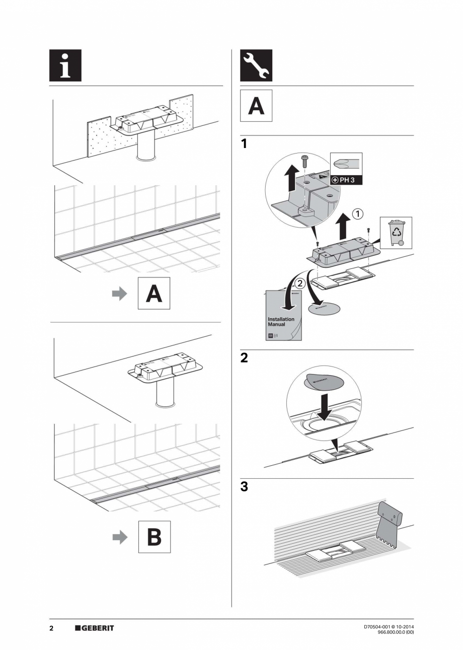 Pagina 2-Instructiuni pentru instalare - Kit de instalare Geberit pentru rigole pentru dus din seria...