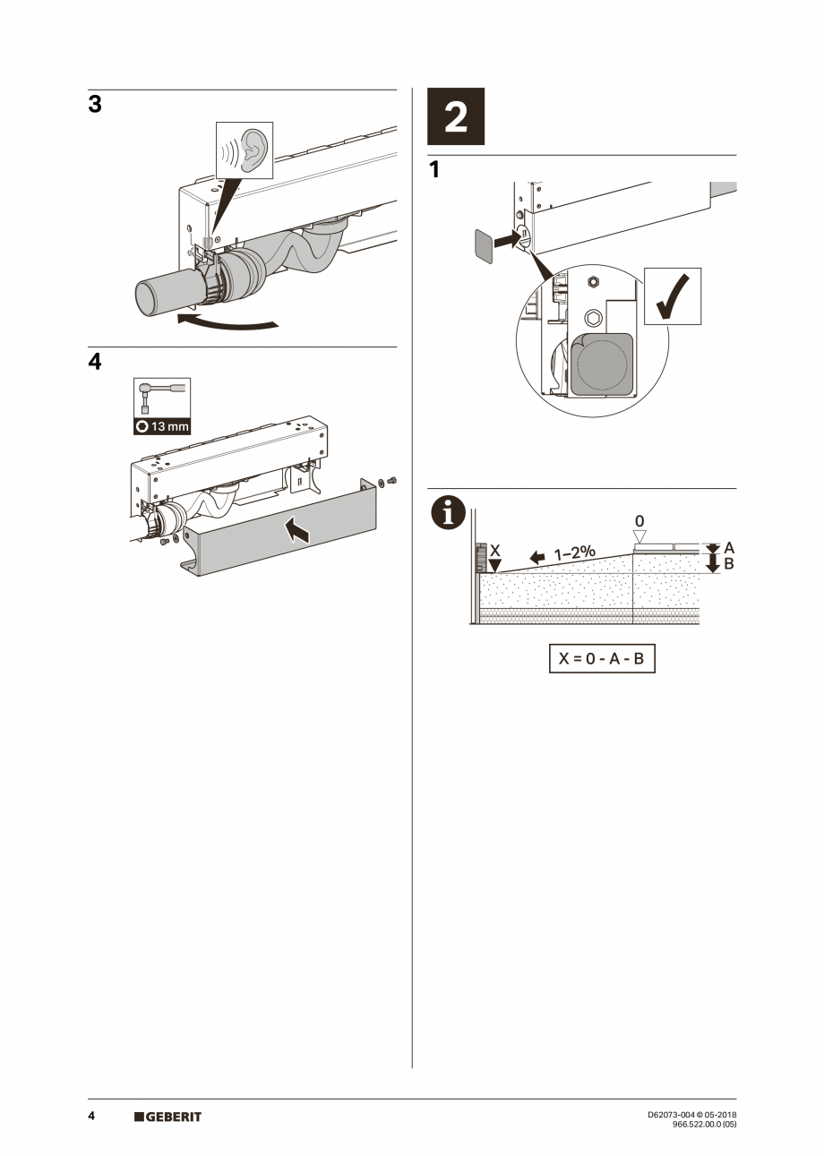 Pagina 4-Manual de instalare pentru element de instalare Geberit Kombifix pentru dus, cu scurgere in perete...