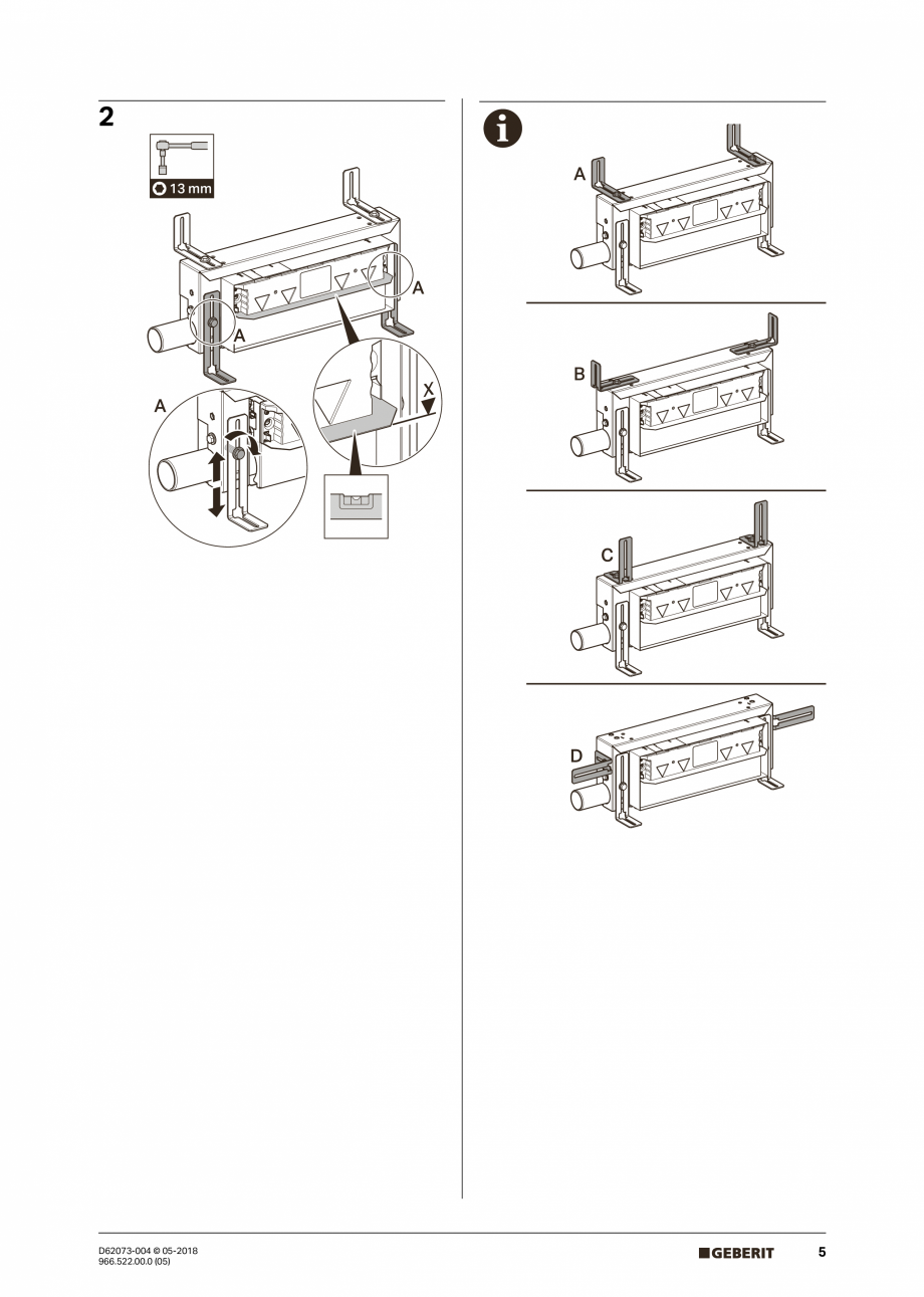 Pagina 5-Manual de instalare pentru element de instalare Geberit Kombifix pentru dus, cu scurgere in perete...