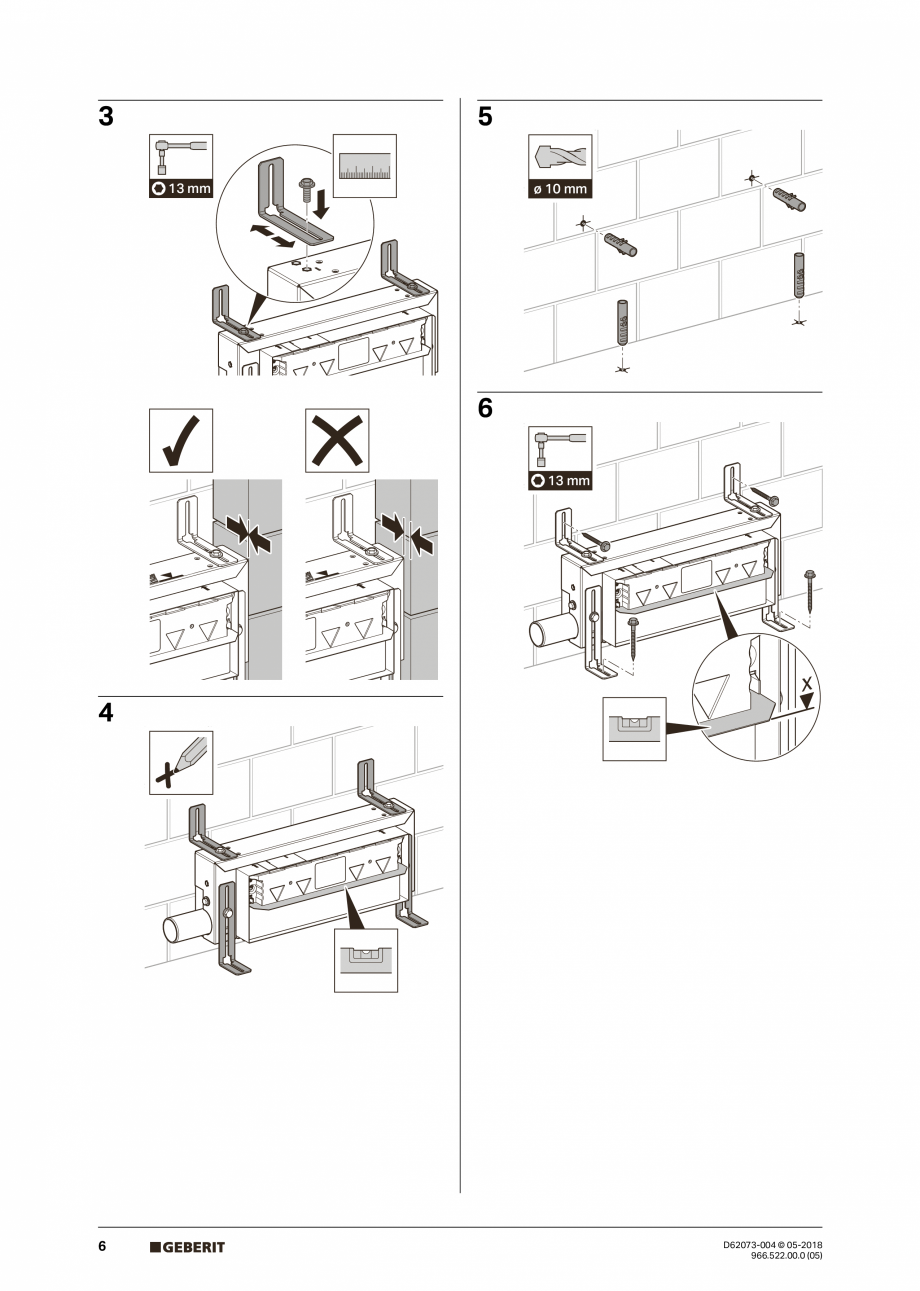 Pagina 6-Manual de instalare pentru element de instalare Geberit Kombifix pentru dus, cu scurgere in perete...