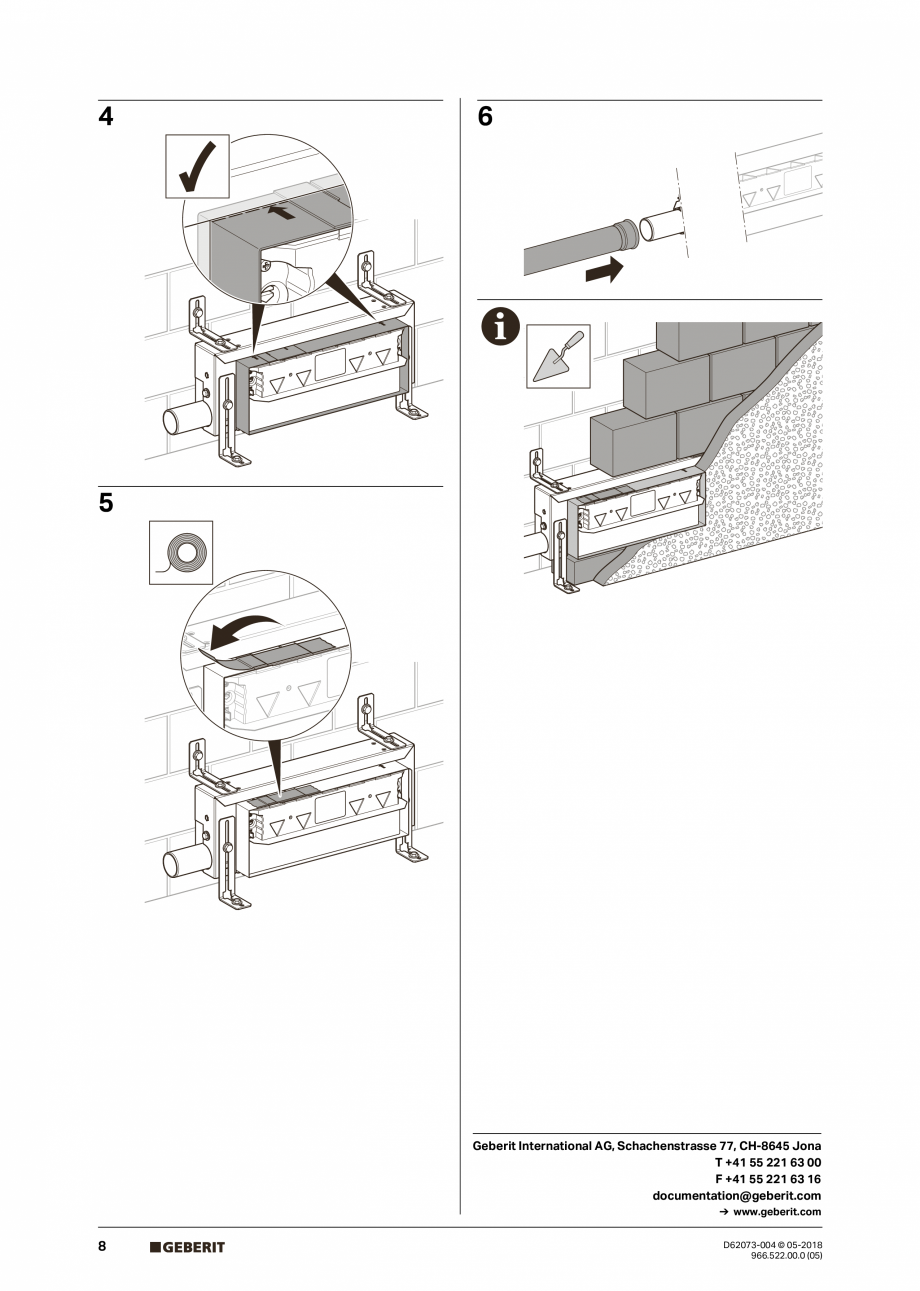 Pagina 8-Manual de instalare pentru element de instalare Geberit Kombifix pentru dus, cu scurgere in perete...