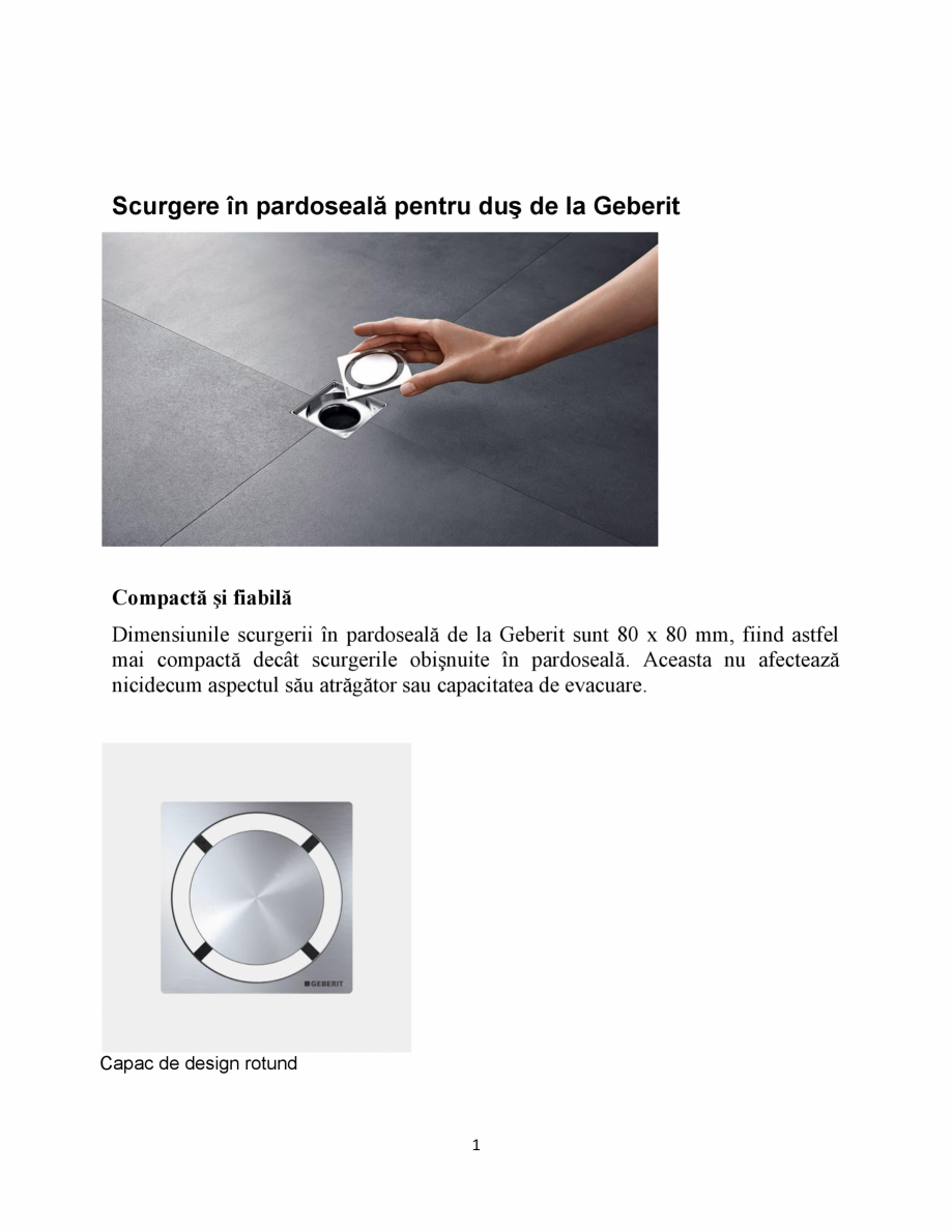 Pagina 1-Scurgere in pardoseala pentru dus  GEBERIT Catalog, brosura Romana Scurgere în pardoseală pentru...