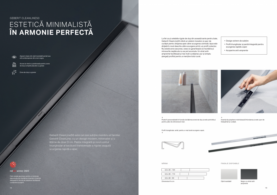 Pagina 10-Solutii pentru dus - pentru toate cerintele clientului GEBERIT Catalog, brosura Romana 
negru cu...