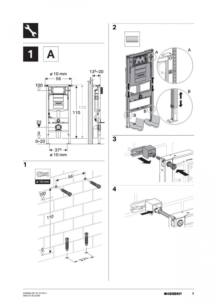 Pagina 3-Rezervor incastrat Duofix Sigma GEBERIT Instructiuni montaj, utilizare Engleza, Germana, Italiana 4...