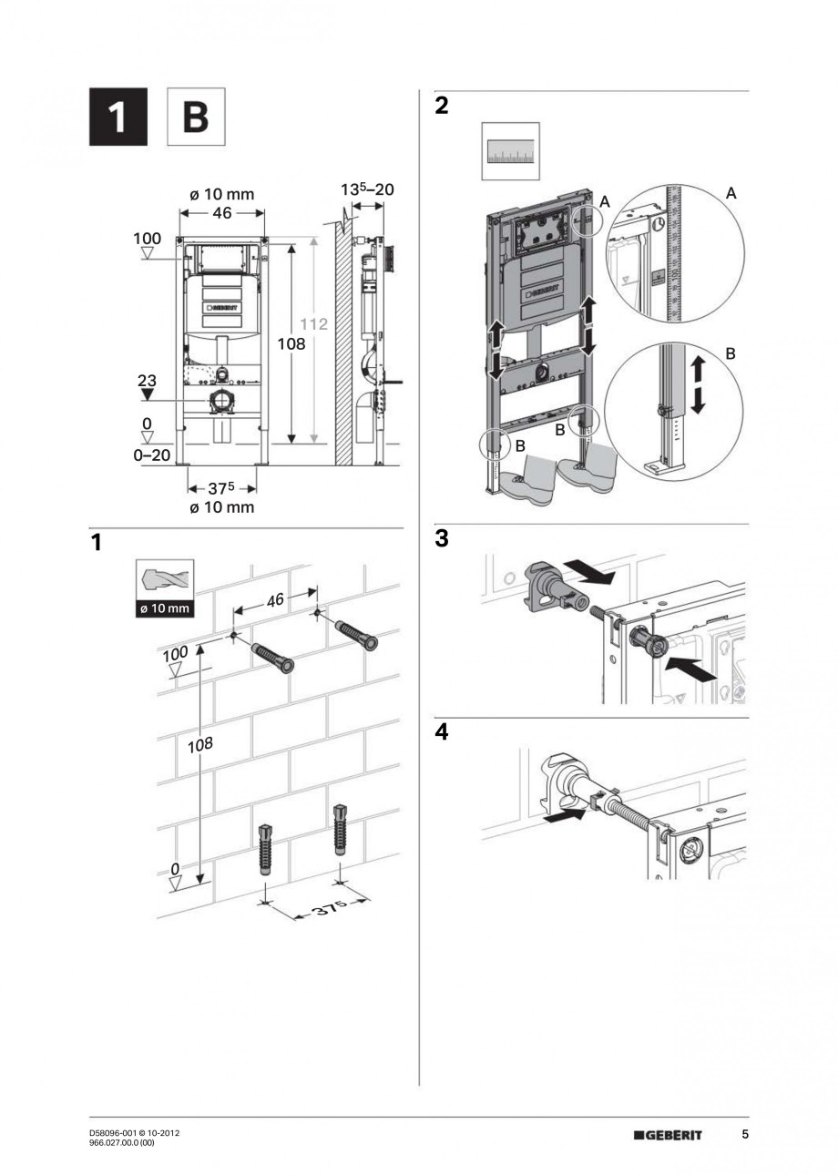 Pagina 5-Rezervor incastrat Duofix Sigma GEBERIT Instructiuni montaj, utilizare Engleza, Germana, Italiana 