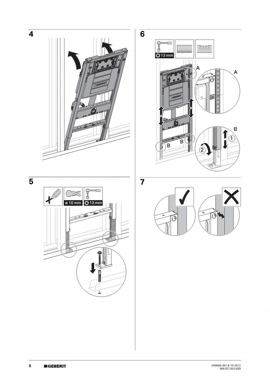 Pagina 8-Rezervor incastrat Duofix Sigma GEBERIT Instructiuni montaj, utilizare Engleza, Germana, Italiana 