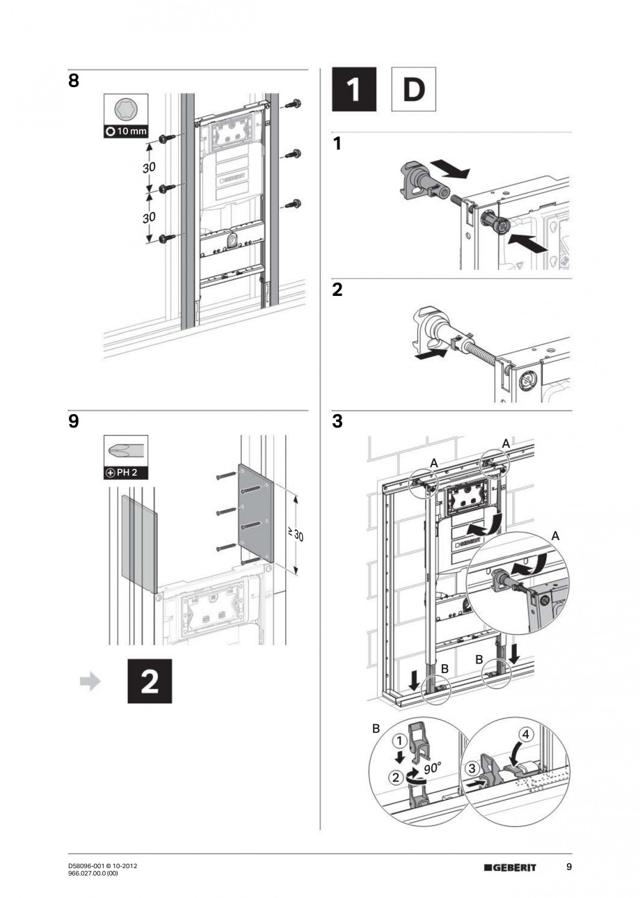 Pagina 9-Rezervor incastrat Duofix Sigma GEBERIT Instructiuni montaj, utilizare Engleza, Germana, Italiana 