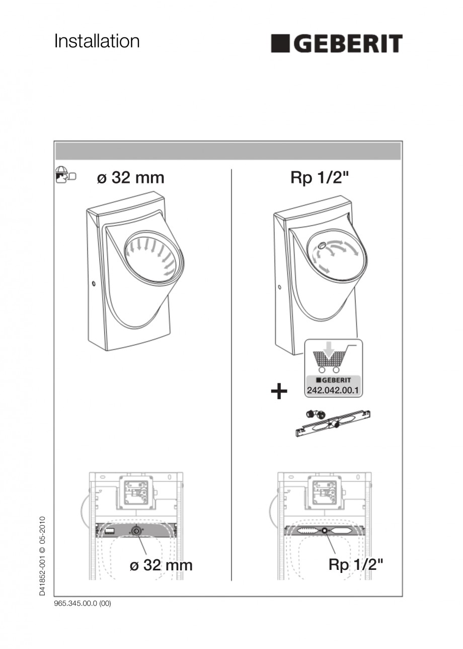 Pagina 1-Rezervor incastrat pentru pisoar - schema de instalare GEBERIT Duofix, Kombifix Instructiuni montaj,...