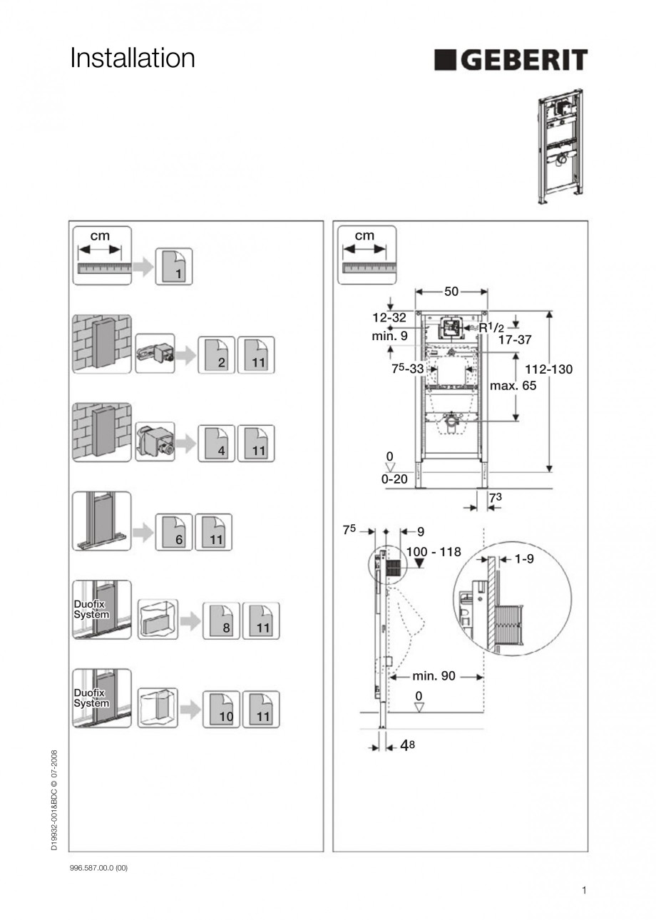 Pagina 1-Rezervor incastrat Duofix pentru pisoar  GEBERIT Instructiuni montaj, utilizare Engleza Installation...