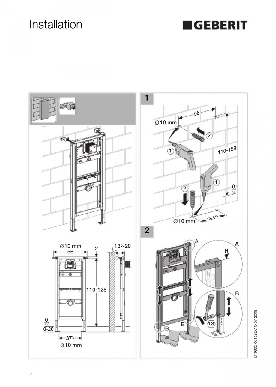 Pagina 2-Rezervor incastrat Duofix pentru pisoar  GEBERIT Instructiuni montaj, utilizare Engleza 
4


A

7

A...