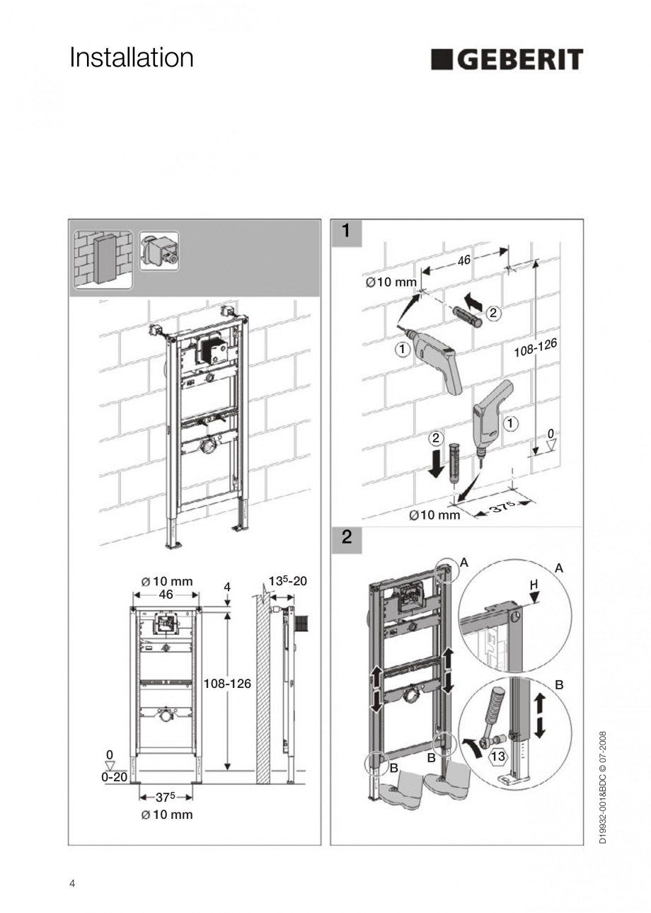 Pagina 4-Rezervor incastrat Duofix pentru pisoar  GEBERIT Instructiuni montaj, utilizare Engleza 