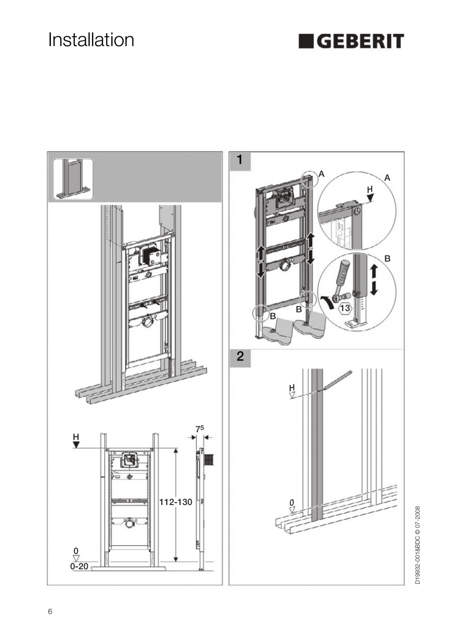 Pagina 6-Rezervor incastrat Duofix pentru pisoar  GEBERIT Instructiuni montaj, utilizare Engleza 
