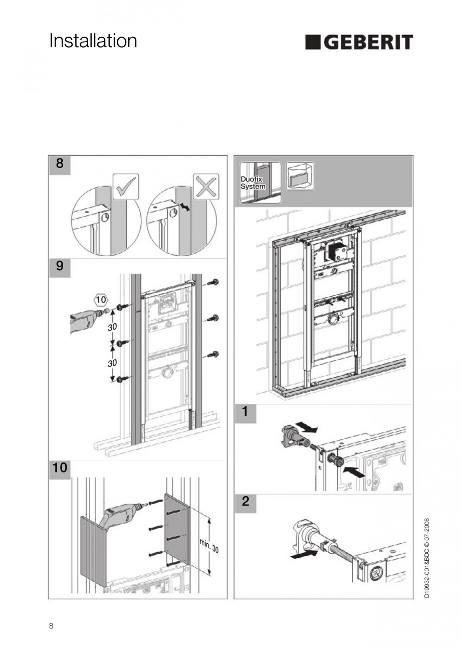 Pagina 8-Rezervor incastrat Duofix pentru pisoar  GEBERIT Instructiuni montaj, utilizare Engleza 