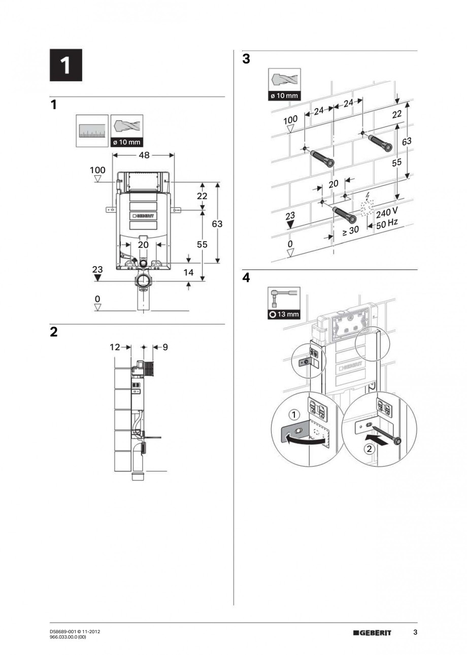 Pagina 3-Rezervor incastrat Kombifix Sigma pentru WC GEBERIT Instructiuni montaj, utilizare Engleza, Germana,...