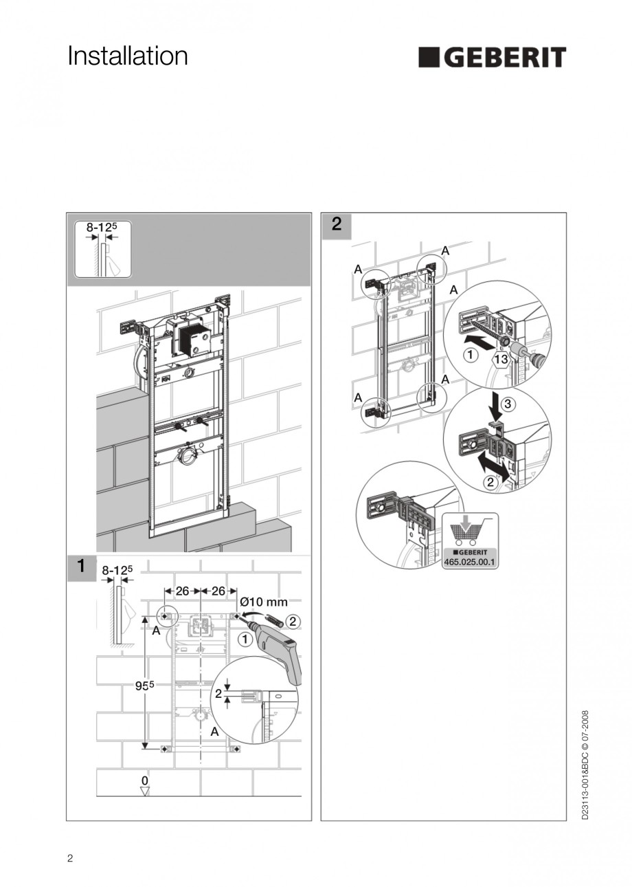 Pagina 2-Rezervor incastrat Kombifix pentru pisoar GEBERIT Instructiuni montaj, utilizare Engleza 