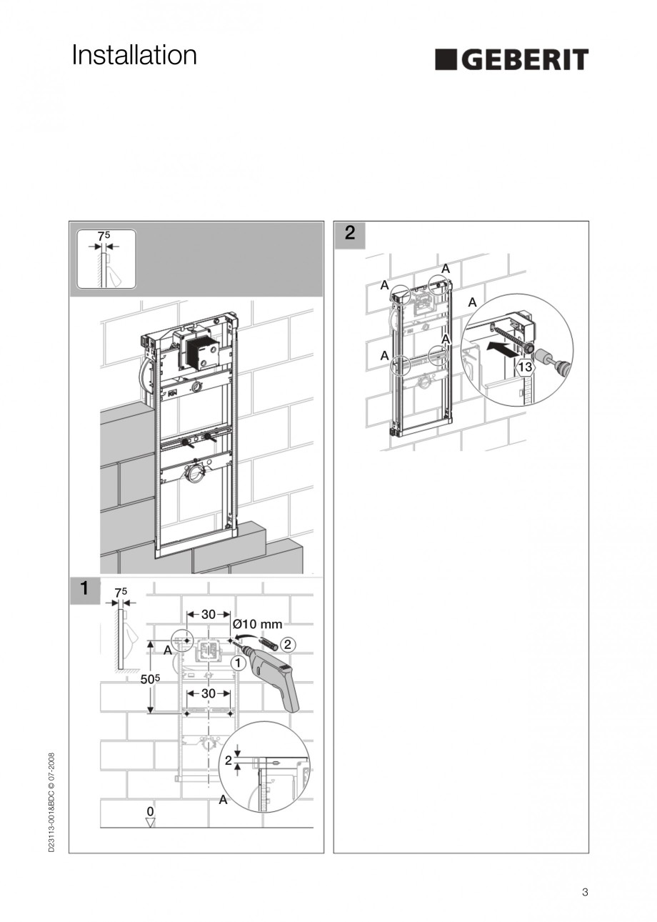 Pagina 3-Rezervor incastrat Kombifix pentru pisoar GEBERIT Instructiuni montaj, utilizare Engleza 