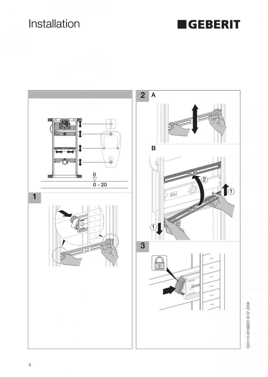 Pagina 4-Rezervor incastrat Kombifix pentru pisoar GEBERIT Instructiuni montaj, utilizare Engleza 