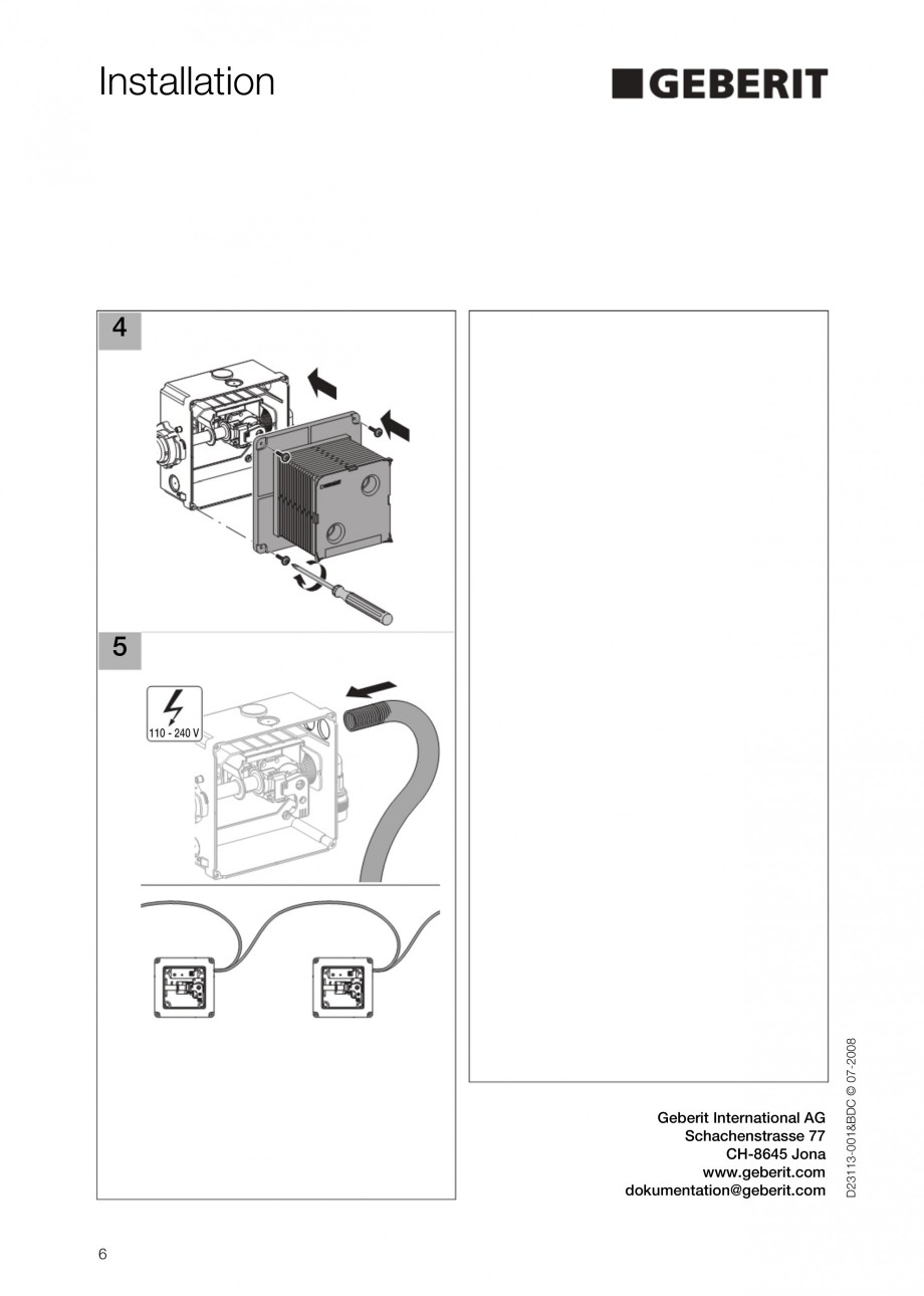 Pagina 6 - Rezervor incastrat Kombifix pentru pisoar GEBERIT Instructiuni montaj, utilizare Engleza 