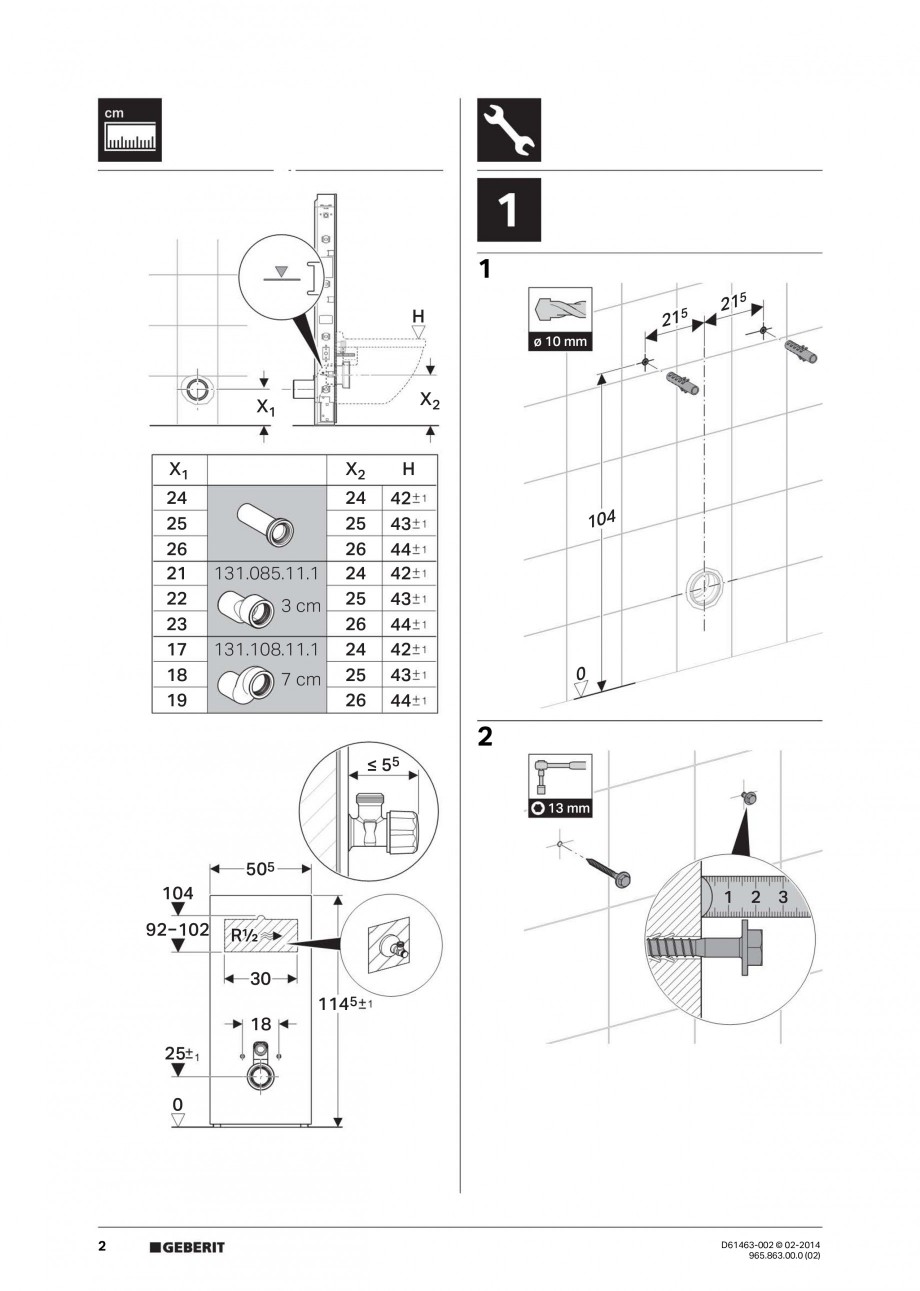 Pagina 2 - Modul sanitar pentru vas WC GEBERIT Monolith Instructiuni montaj, utilizare Engleza,...