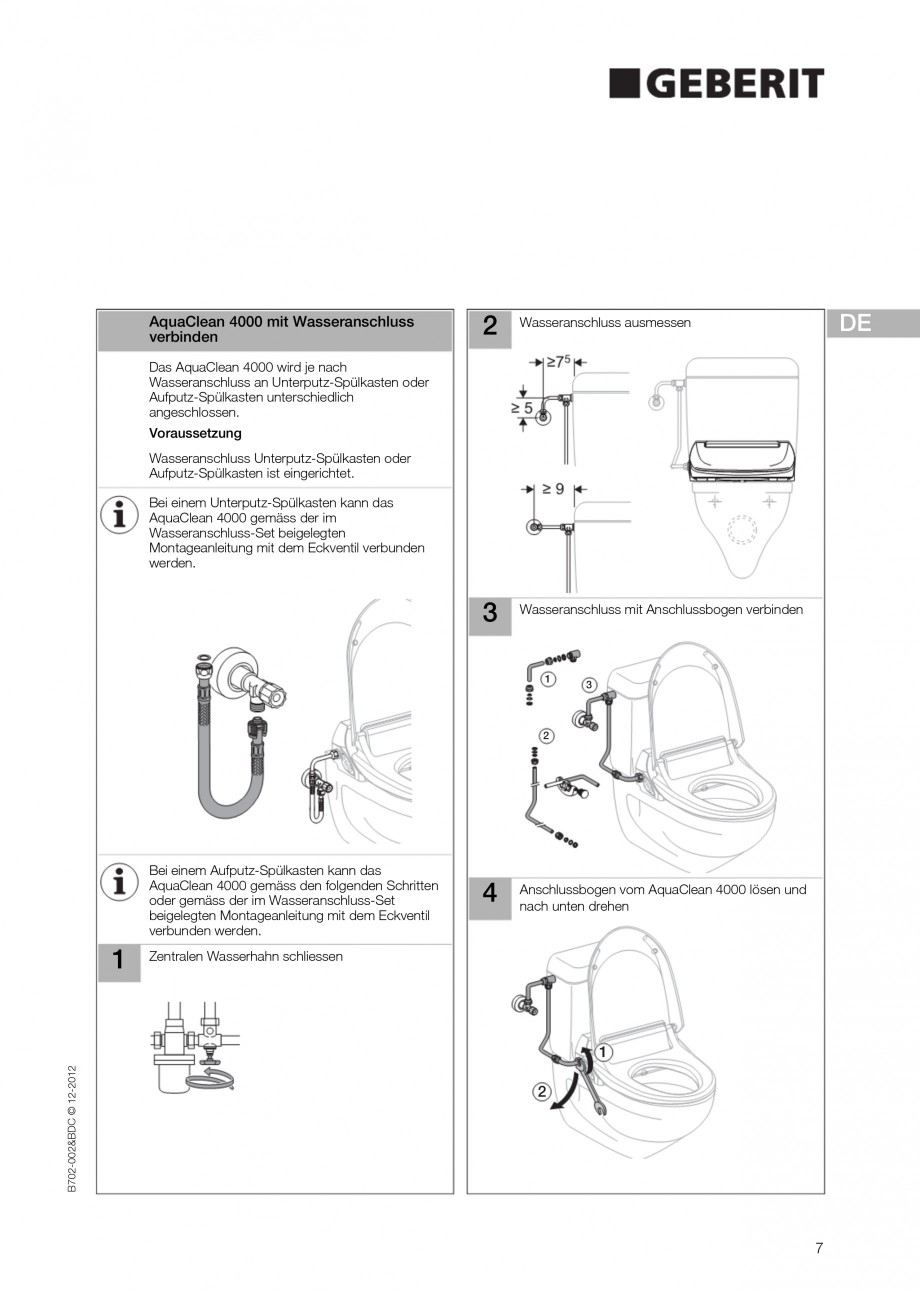 Pagina 7-Vas WC cu functie de bideu 4000 GEBERIT AquaClean Instructiuni montaj, utilizare Germana, Engleza,...