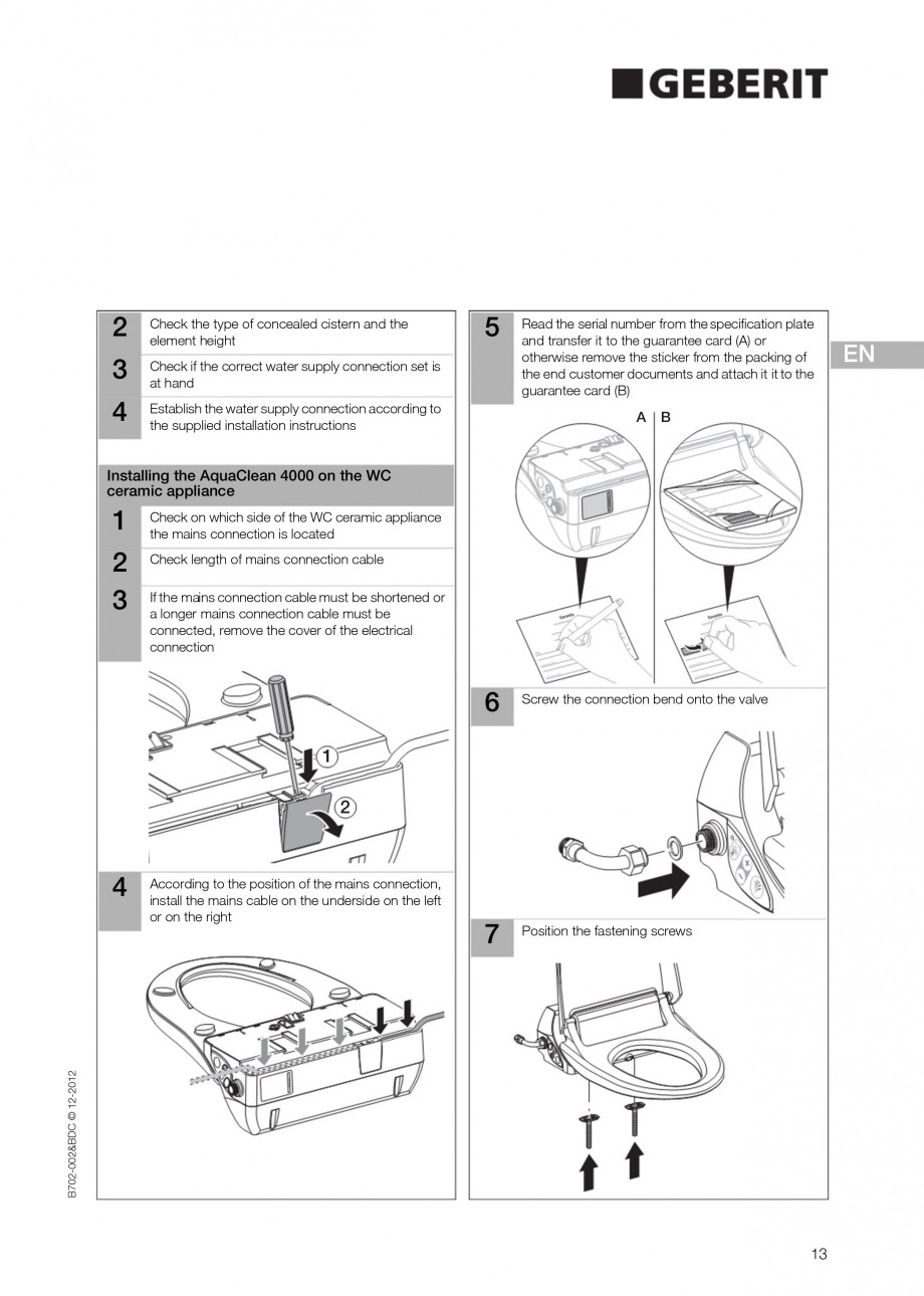 Pagina 13-Vas WC cu functie de bideu 4000 GEBERIT AquaClean Instructiuni montaj, utilizare Germana, Engleza,...