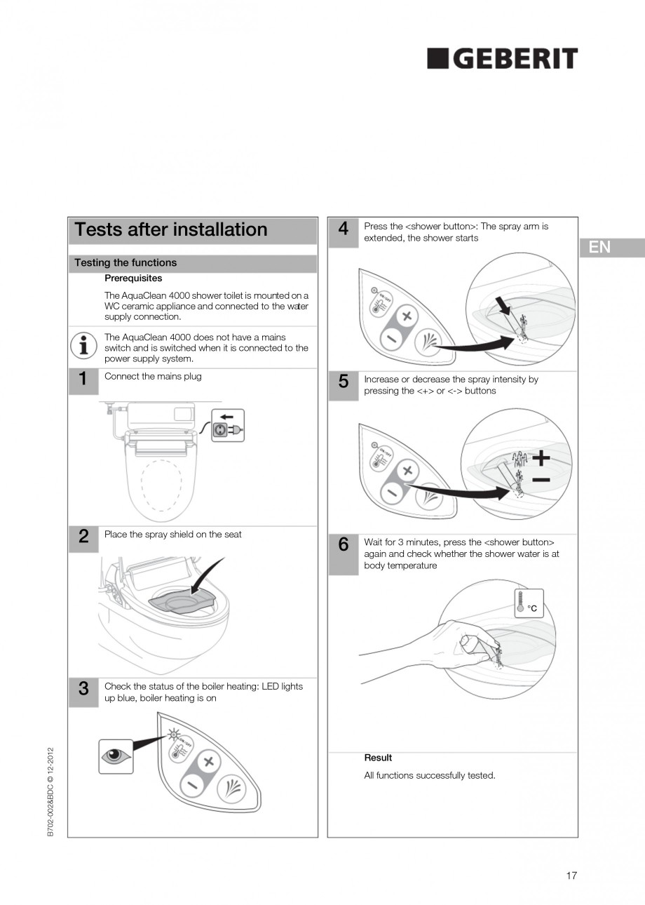 Pagina 17 - Vas WC cu functie de bideu 4000 GEBERIT AquaClean Instructiuni montaj, utilizare Germana...