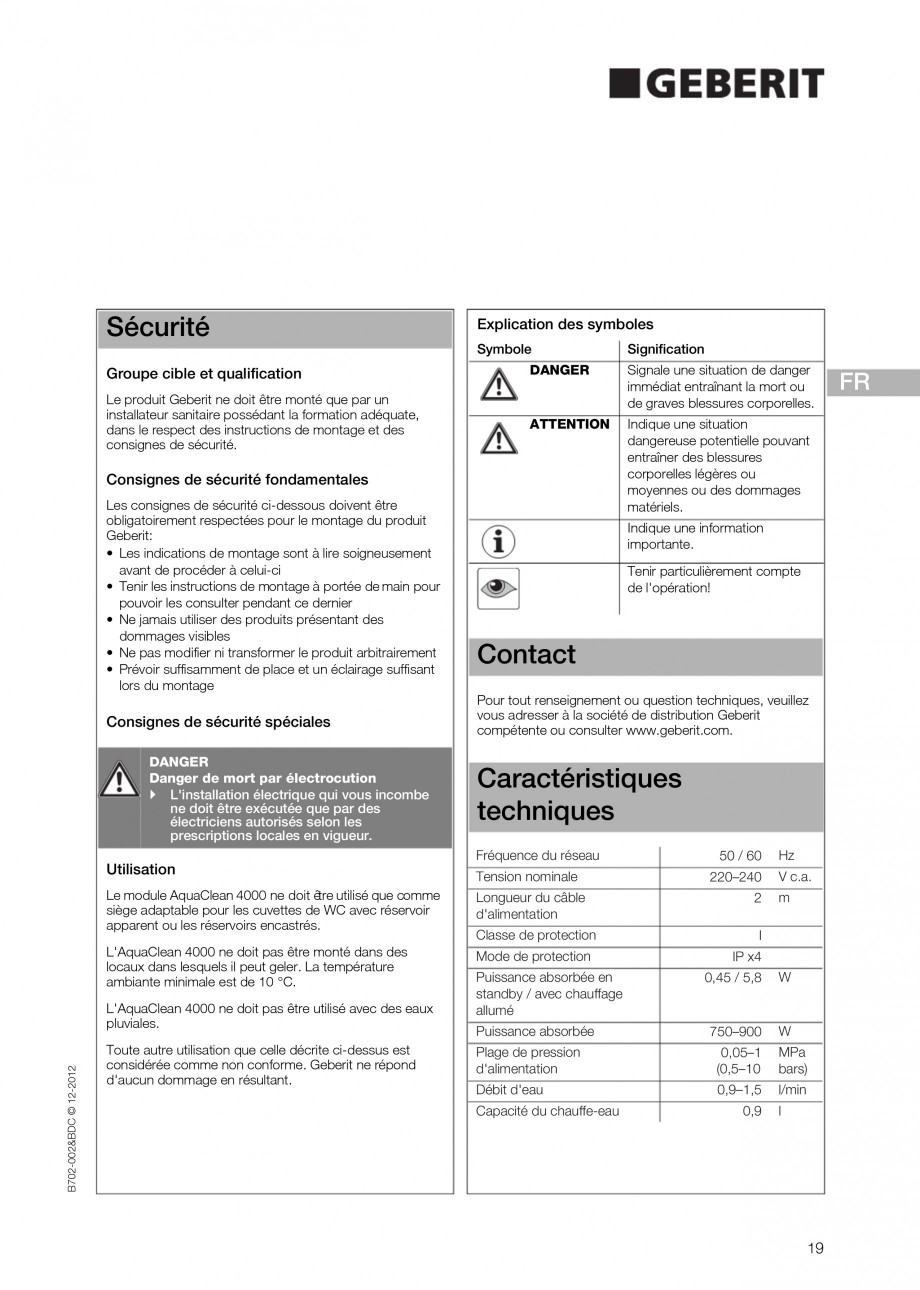 Pagina 19-Vas WC cu functie de bideu 4000 GEBERIT AquaClean Instructiuni montaj, utilizare Germana, Engleza,...